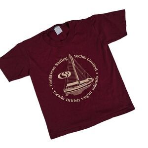 Vintage 80s Single Stitch Sportswear Maroon Kids Tee T Shirt Sailboat Size M